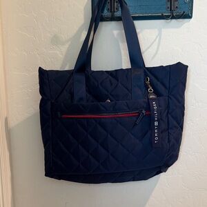 Tommy Hilfiger Quilted Navy Tote with Red Accent BNWOT
